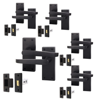 AFIT Matt Black Bathroom Door Handle Set - Pack 5 - Internal Door Handles & Latch (64mm) - Straight Pattern