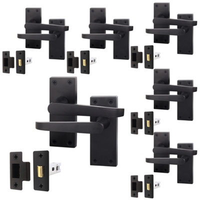 AFIT Matt Black Bathroom Door Handle Set - Pack 6 - Internal Door Handles & Latch (64mm) - Straight Pattern