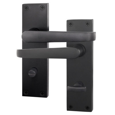AFIT Matt Black Bathroom Door Handles - 1 Pair of Bathroom Handles on Backplate - Straight Pattern