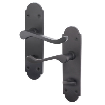 AFIT Matt Black Bathroom Door Handles - Victorian Scroll Shaped - 1 Pair of Internal Door Handles