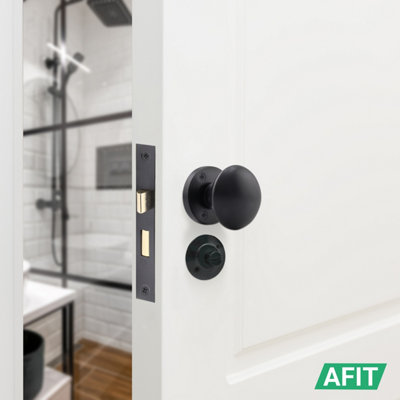 AFIT Matt Black Bathroom Door Knob Set - 1 Pair of Victorian Mortice ...