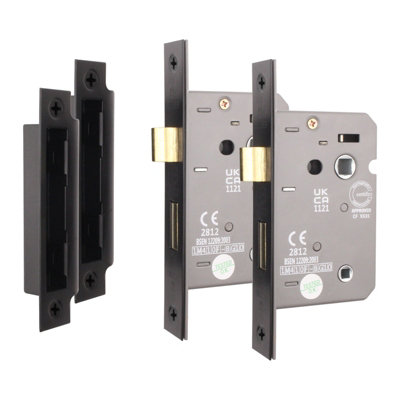 AFIT Matt Black Bathroom Lock - Fire Rated & CE Approved Mortice Door Lock 80mm / 3 Inch - Pack of 2