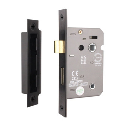 AFIT Matt Black Bathroom Lock - Fire Rated & CE Approved Mortice Door Lock 80mm / 3 Inch