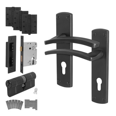 AFIT Matt Black Door Handle Euro Lock and Turn Cylinder Kit - Fire ...