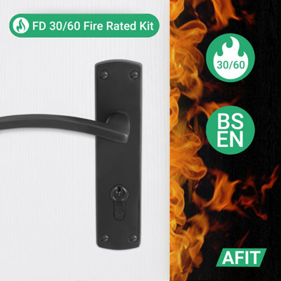 AFIT Matt Black Door Handle Euro Lock and Turn Cylinder Kit - Fire ...