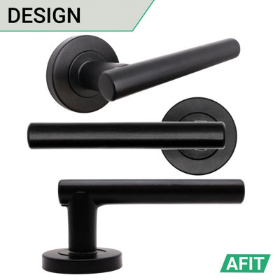 AFIT Matt Black Door Handle Latch Set - Pack of 5 - Includes Door Handles & Latch (64mm) Olvera Range