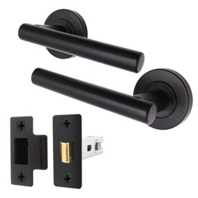 AFIT Matt Black Door Handle Latch Set  Round T-Bar Internal Door Handles & Latch (64mm) Olvera Range