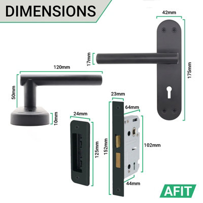 AFIT Matt Black Door Handle Lock Set - Includes Door Handles & Sash Lock (64mm) & Keys - Olvera Backplate Range