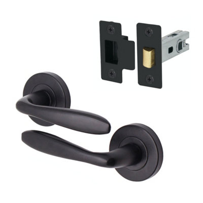 AFIT Matt Black Door Handle Set - Includes Black Door Handles & 64mm Latch - Santeau Range