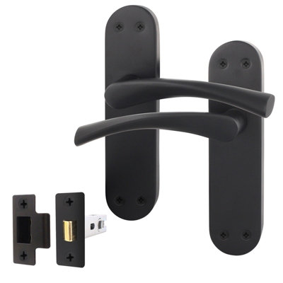 AFIT Matt Black Door Handle Set - Includes Door Handles & Latch (64mm) - Novi Backplate Range