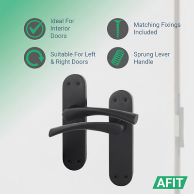AFIT Matt Black Door Handle Set - Includes Door Handles & Latch (64mm) - Novi Backplate Range
