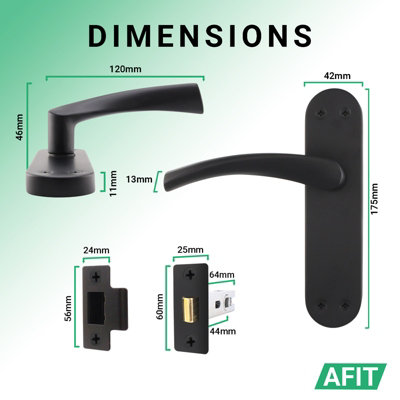 AFIT Matt Black Door Handle Set - Includes Door Handles & Latch (64mm) - Novi Backplate Range