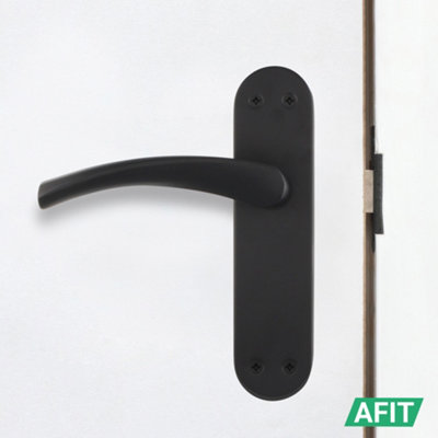 AFIT Matt Black Door Handle Set - Includes Door Handles & Latch (64mm) - Novi Backplate Range