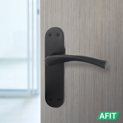 AFIT Matt Black Door Handle Set - Includes Door Handles & Latch (64mm) - Novi Backplate Range