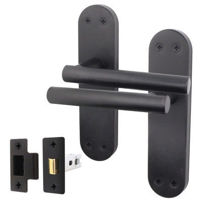 AFIT Matt Black Door Handle Set - Includes Door Handles & Latch (64mm) - Olvera Backplate Range