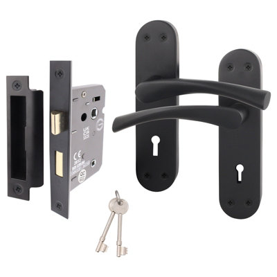AFIT Matt Black Door Handle Set - Includes Lock Door Handles & Lock (64mm) - Novi Range