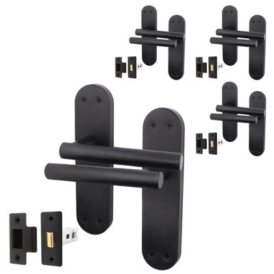 AFIT Matt Black Door Handle Set - Pack 4 - Door Handles & Latch (64mm) - Olvera Backplate Range