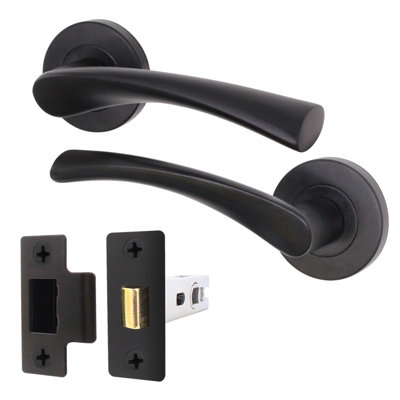 AFIT Matt Black Door Handle Set - Pack 4 - Includes Black Door Handles & 64mm Latch - Novi Range