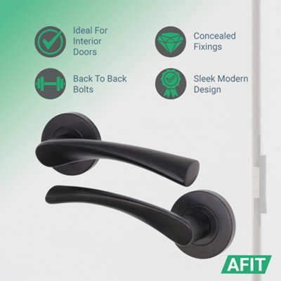 AFIT Matt Black Door Handle Set - Pack 4 - Includes Black Door Handles & 64mm Latch - Novi Range