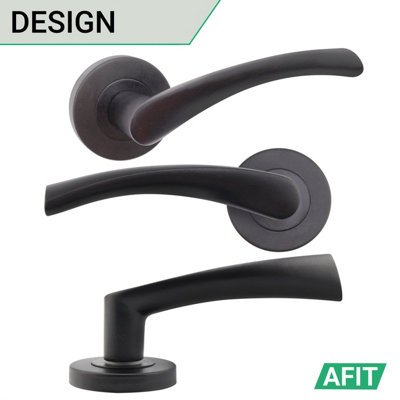 AFIT Matt Black Door Handle Set - Pack 4 - Includes Black Door Handles & 64mm Latch - Novi Range