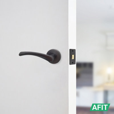 AFIT Matt Black Door Handle Set - Pack 4 - Includes Black Door Handles & 64mm Latch - Novi Range