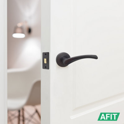 AFIT Matt Black Door Handle Set - Pack 4 - Includes Black Door Handles & 64mm Latch - Novi Range