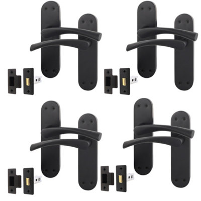 AFIT Matt Black Door Handle Set - Pack 4 - Includes Door Handles & Latch (64mm) - Novi Backplate Range
