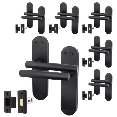 AFIT Matt Black Door Handle Set - Pack 6 - Door Handles & Latch (64mm) - Olvera Backplate Range