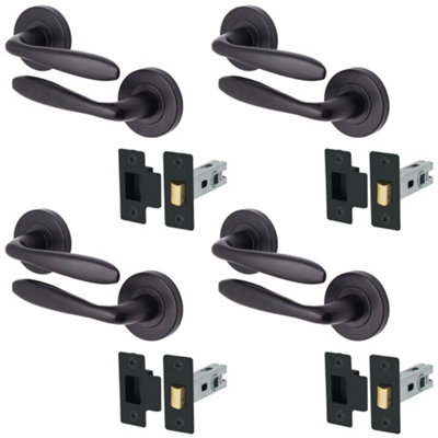AFIT Matt Black Door Handle Sets - Pack 4 - Includes Black Door Handles & 64mm Latch - Santeau Range