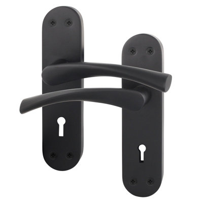 AFIT Matt Black Door Handles - 1 Pair Lock Door Handles - Novi Backplate Range