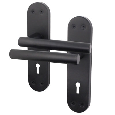 AFIT Matt Black Door Handles for Key Lock - 1 Pair of Internal Lever T-Bar Handles on Backplate - Olvera Range