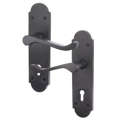 AFIT Matt Black Door Handles for Key Lock - Victorian Scroll Shaped - 1 Pair of Internal Door Handles