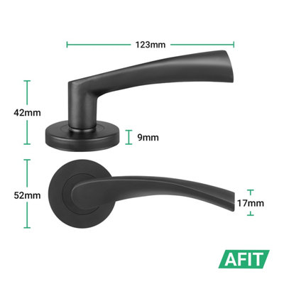AFIT Matt Black Door Handles Round Rose Latch Kit, 5 Pairs Internal Lever Handles, Latches 64mm and Hinges - Novi