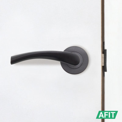 AFIT Matt Black Door Handles Round Rose Latch Kit, 5 Pairs Internal Lever Handles, Latches 64mm and Hinges - Novi