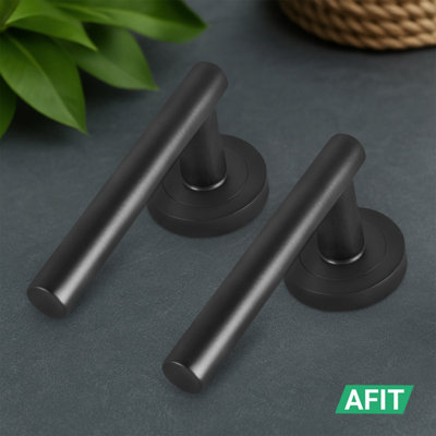 AFIT Matt Black Door Handles Round Rose Latch Kit, 6 Pairs Internal Lever Handles, Latches 64mm and Hinges - Olvera