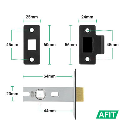 AFIT Matt Black Door Handles Round Rose with Latch, 4 Pairs of Internal Lever Handles, Latch 64mm - Olvera