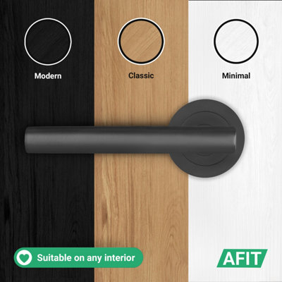 AFIT Matt Black Door Handles Round Rose with Latch, 6 Pairs of Internal Lever Handles, Latch 64mm - Olvera