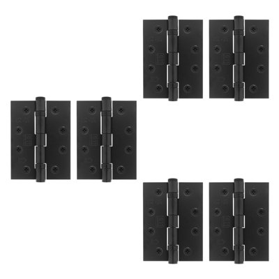 AFIT Matt Black Door Hinges - 4 Inch / 102mm  Internal Fire Door Hinges - 3 Pairs