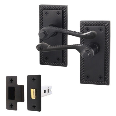 AFIT Matt Black Georgian Scroll Door Handle Latch Set - Internal Door Handles & Latch (64mm)