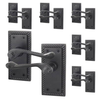 AFIT Matt Black Georgian Scroll Internal Door Handles on Backplate - Pack 6 - Lever Latch