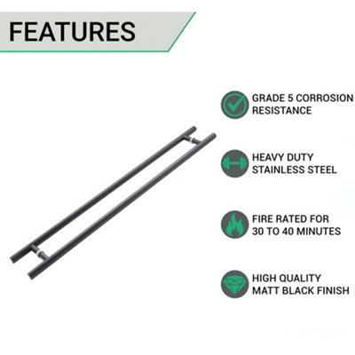 AFIT Matt Black Guardsman Pull Handles - Back to Back 1200 x 32 x 1000mm