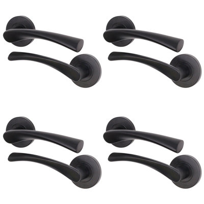 AFIT Matt Black Internal Door Handle - 4 Pairs Matt Black Lever on Rose ...
