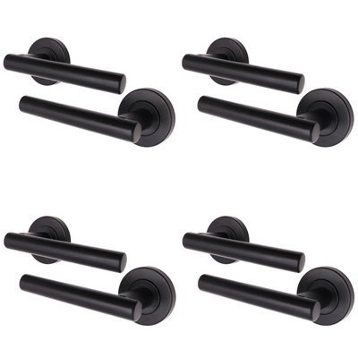 AFIT Matt Black Internal Door Handle - 4 Pairs Matt Black Lever on Rose ...