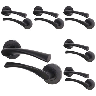 AFIT Matt Black Internal Door Handle - 6 Pairs Matt Black Lever on Rose ...