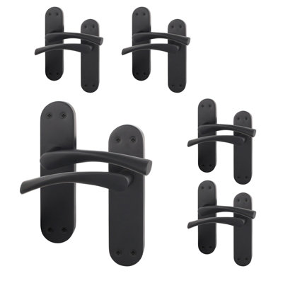 AFIT Matt Black Internal Door Handles - 5 Pairs - Novi Backplate Range