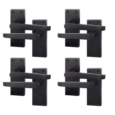 AFIT Matt Black Internal Door Handles on Backplate - Pack 4 - Straight Pattern