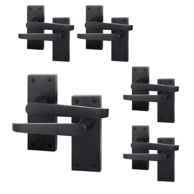 AFIT Matt Black Internal Door Handles on Backplate - Pack 5 - Straight Pattern