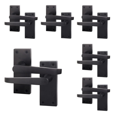 AFIT Matt Black Internal Door Handles on Backplate - Pack 6 - Straight Pattern
