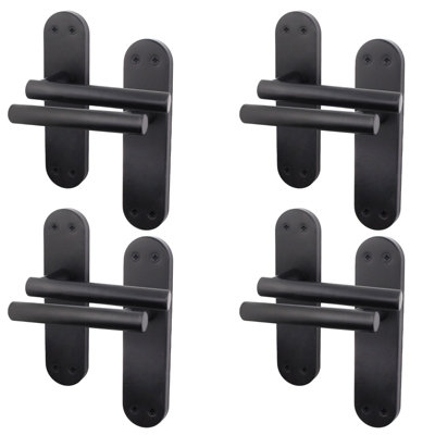 AFIT Matt Black Internal Door Handles - Pack 4 - Lever Latch - Olvera Backplate
