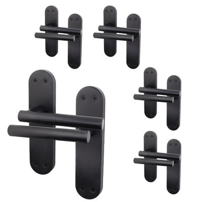 AFIT Matt Black Internal Door Handles - Pack 5 - Lever Latch - Olvera Backplate